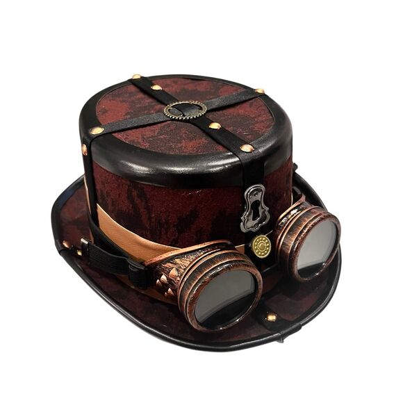 Steampunk Velvet Top Hat & Goggles Brown Wasteland Wanderer Costume Cosplay - Picture 1 of 8